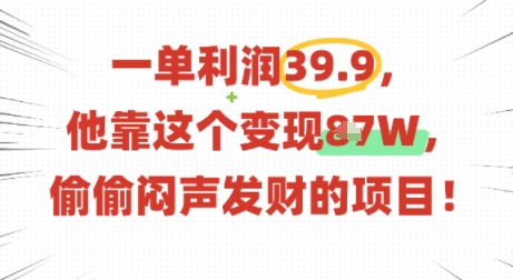 一单利润39.9，有人靠这个变现几十个，偷偷闷声发财的项目-吾藏分享