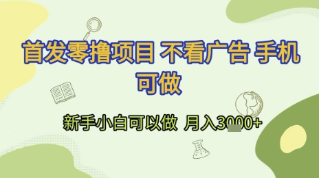 首发零撸项目 不看广告 手机可做 新手小白可以做 月入3k+【揭秘】-渝渝网创