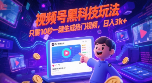 视频号黑科技玩法，只需10秒一键生成热门视频，日入3k+【揭秘】-渝渝网创