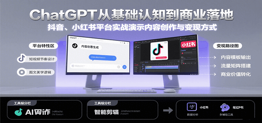 ChatGPT从基础认知到商业落地，实战演示抖音、小红书等平台的内容创作与变现-吾藏分享