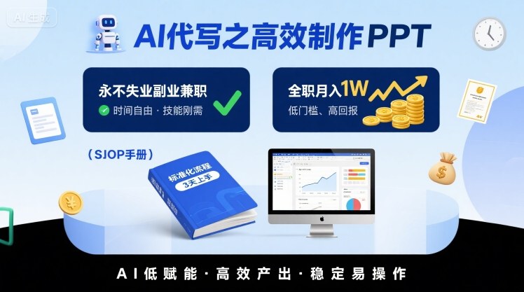 AI代写之高效制作PPT，永不失业副业兼职，全职月入1W【SOP手册】-吾藏分享