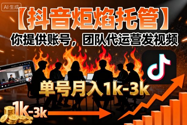 【抖音炬焰托管】你提供账号，团队代运营发视频，单号月入1k+【揭秘】-吾藏分享