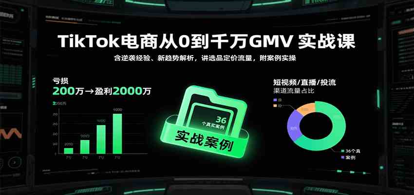 TikTok电商从0到千万GMV实战课，含逆袭经验、新趋势解析，讲选品定价流量，附案例实操-吾藏分享