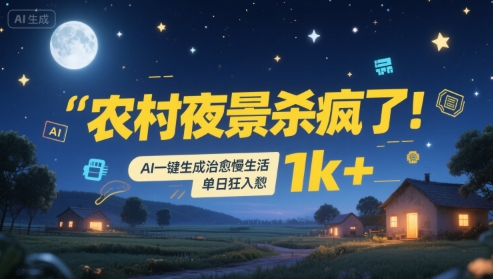 农村夜景杀疯了！AI一键生成治愈系慢生活，单日狂入1k+-吾藏分享