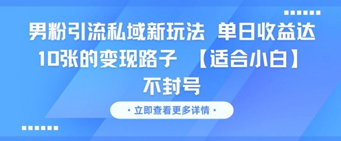 男粉引流私域新玩法，单日收益达10张的变现路子 【适合小白】不封号-渝渝网创