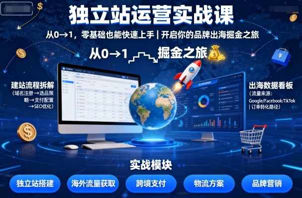 独立站运营实战课，从0到1，零基础也能快速上手，开启你的品牌出海掘金之旅-吾藏分享