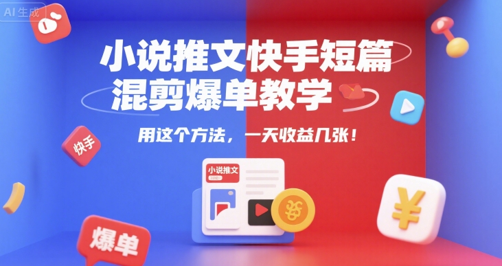 小说推文快手短篇混剪爆单教学，用这个方法，一天收益几张-吾藏分享