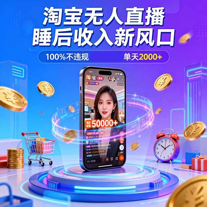 （16822期）淘宝无人直播，不违规不封号，直播100小时卖了5万，年底旺季！-赚客网赚
