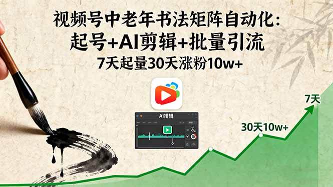 图片[1]_（16022期）视频号中老年书法矩阵自动化：起号+AI剪辑+批量引流 7天起量30天涨粉10w+_菜菜笔记
