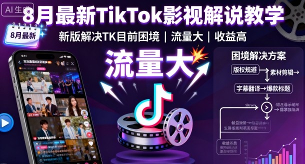 8月最新TikTok影视解说教学，新版解决TK目前困境，流量大，收益高-吾藏分享