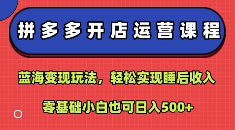 拼多多开店运营课程：蓝海变现玩法，轻松实现睡后收入，零基础小白也可日入5张-吾藏分享