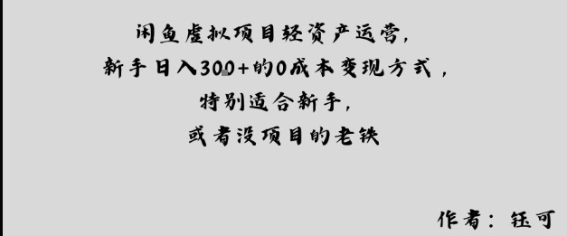 闲鱼虚拟项目轻资产运营，新手日入3张+的0成本变现方式，特别适合新手，或者没项目的老铁-吾藏分享