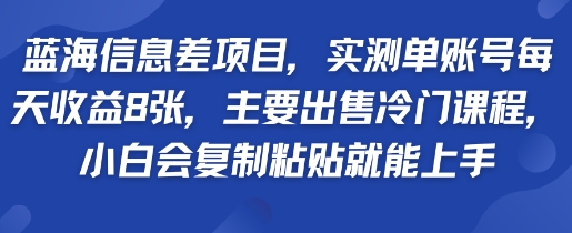 蓝海信息差项目，实测单账号每天收益多张，主要出售冷门课程，小白会复制粘贴就能上手-吾藏分享