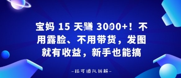 宝妈15天賺3k+！不用露脸、不用带货，发图就有收益，新手也能搞-吾藏分享