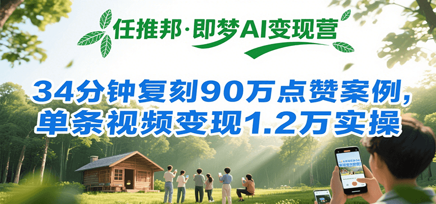 任推邦·即梦AI变现营，34分钟复刻90万点赞案例，单条视频变现1.2万实操-吾藏分享
