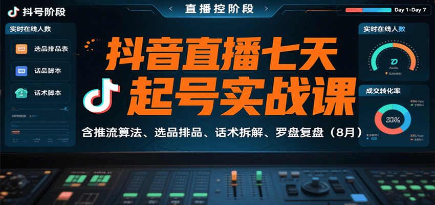 抖音直播七天起号实战课：含推流算法、选品排品、话术拆解、罗盘复盘（8月）-吾藏分享