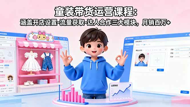（16081期）童装带货运营课程：涵盖开店设置-流量获取-达人合作三大模块，月销百万+-吾藏分享