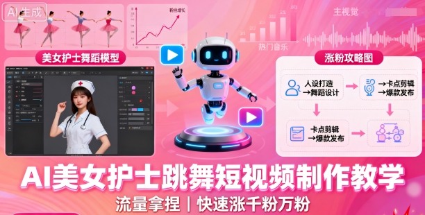 AI美女护士跳舞短视频制作教学，流量拿捏，快速涨千粉万粉【提示词+视频教程】-吾藏分享