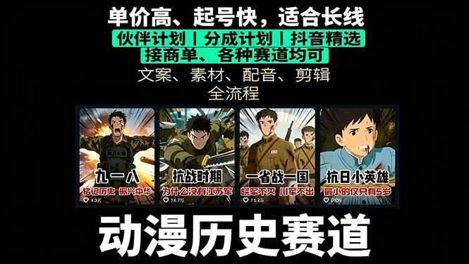 图片[1]-（16048期）历史动漫赛道撸分成：起号、文案、素材、配音、剪辑，单视频收益破万-立刻分享网创平台