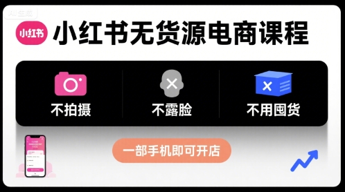 小红书无货源电商课程，不拍摄不露脸不用囤货，一部手机即可开店-吾藏分享