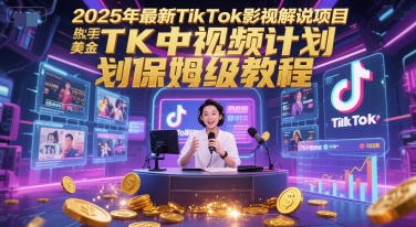 2025年最新TikTok影视解说项目，新手也能挣美金，TK中视频计划保姆级教程-渝渝网创