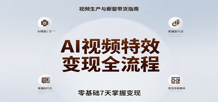 AI视频特效变现全流程，零基础7天掌握视频生产到橱窗带货变现-吾藏分享