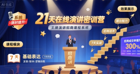 21天在线演讲密训营，王牌演讲招商课程系统-吾藏分享