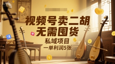 视频号卖二胡，无需囤货，私域项目，一单利润5张-吾藏分享