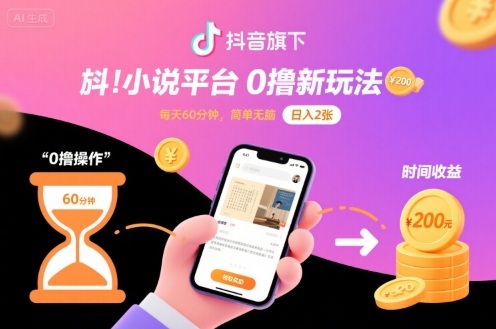 抖音旗下小说平台0撸新玩法，每天挂G60分钟，简单无脑，日入2张【揭秘】-吾藏分享