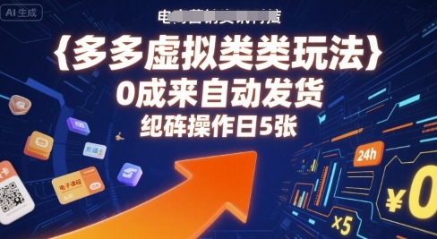 多多虚拟类目玩法，0成本全自动发货，矩阵操作日5张-吾藏分享