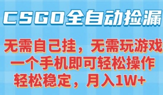 CSGO自动捡漏项目，最新独家玩法，一个手机可操作，新手小白轻松月入1W+，操作简单易上手【揭秘】-吾藏分享