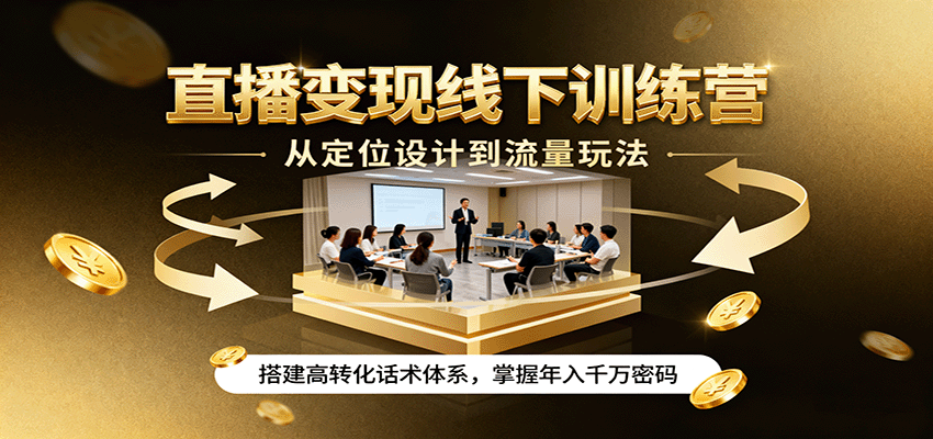 直播变现线下训练营，从定位设计到流量玩法，搭建高转化话术体系，掌握年入千万密码-吾藏分享