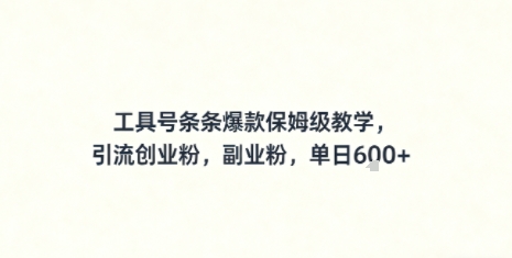 工具号条条爆款保姆级教学，引流创业粉，副业粉，单日6张-吾藏分享