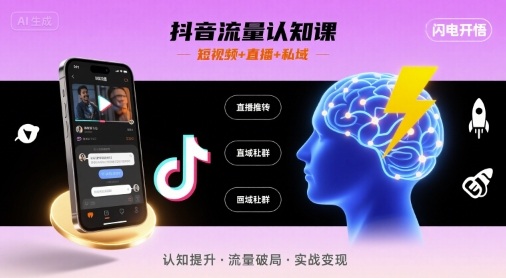 抖音流量认知课，短视频+直播+私域，认知提升，闪电开悟-吾藏分享