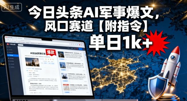 今日头条AI军事爆文，单日1k+，风口赛道【附指令】-吾藏分享