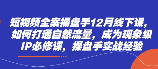 短视频全案操盘手12月线下课，如何打通自然流量，成为现象级IP必修课，操盘手实战经验-吾藏分享