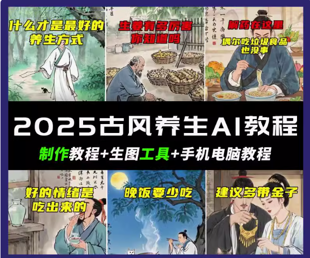 抖音AI古风养生视频教程日入五张 轻松涨粉 10W+-创客商