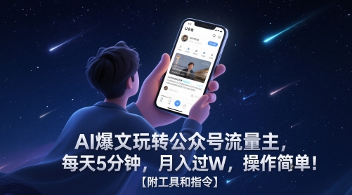 AI爆文玩转公众号流量主，每天5分钟，月入过W，操作简单！【附工具和指令】-吾藏分享