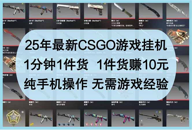 25年最新CSGO游戏挂机，1分钟1件货，1件货赚10元 纯手机操作 无需游戏经验-吾藏分享