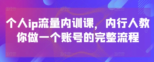 个人ip流量内训课，内行人教你做一个账号的完整流程-吾藏分享