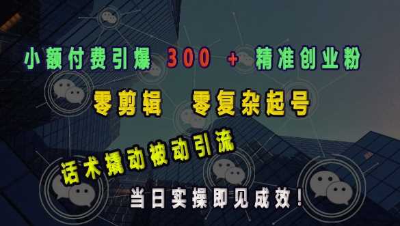 小额付费引爆 300 + 精准创业粉，零剪辑、零复杂起号，话术撬动被动引流，当日实操即见成效-吾藏分享