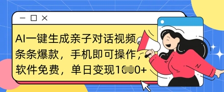 AI一键生成亲子对话视频，条条爆款，一部手机即可操作，单日变现数张-吾藏分享