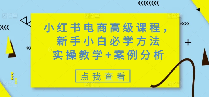 小红书电商高级课程，新手小白必学方法，实操教学+案例分析-吾藏分享