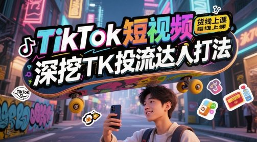 TikTok短视频带货线上课，深挖TK投流达人打法-吾藏分享