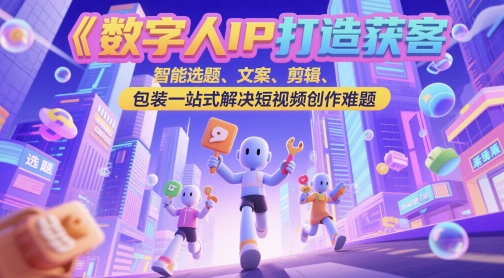 数字人IP打造获客变现实操课，智能选题、文案、剪辑、包装一站式解决短视频创作难题-吾藏分享