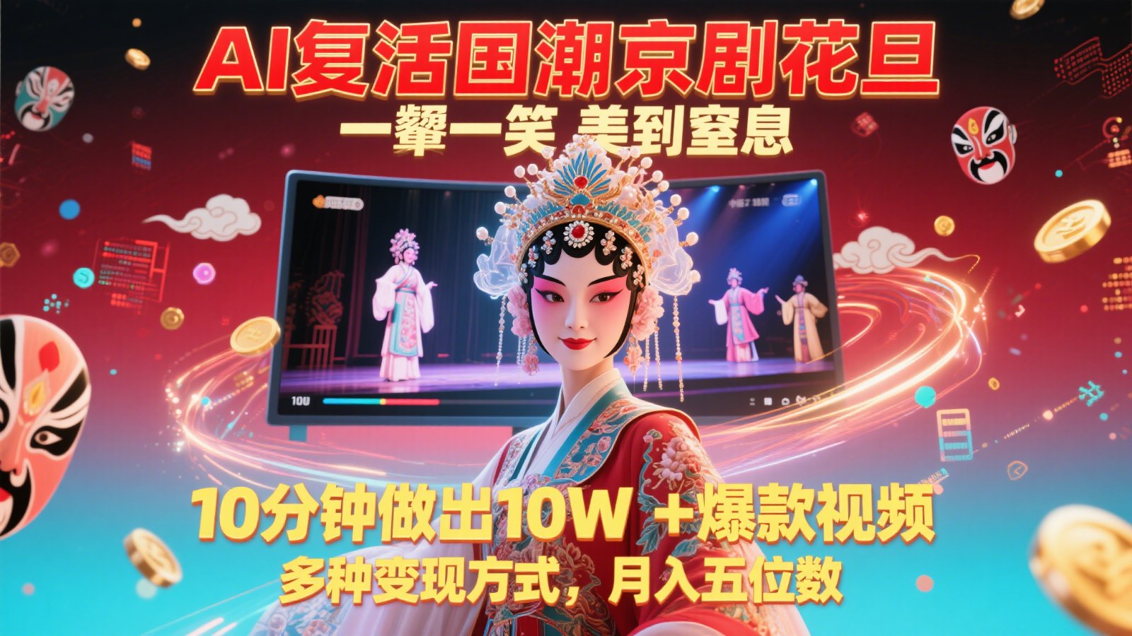 AI复活国潮京剧花旦，一颦一笑美到窒息，10分钟做出10W+爆款视频，多种变现方式-吾藏分享