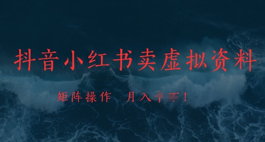 抖音小红书卖虚拟资料，市场需求一直存在，矩阵操作，月入1w+-吾藏分享