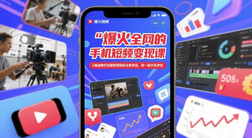 爆火全网的手机短视频变现课，0基础教你拍摄剪辑涨粉运营变现，用一部手机挣钱-吾藏分享