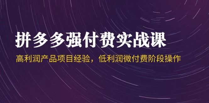 拼多多强付费实战课-44期，高利润产品项目经验，低利润微付费阶段操作-吾藏分享