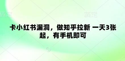 卡小红书漏洞，做知乎拉新 一天3张起，有手机即可-吾藏分享